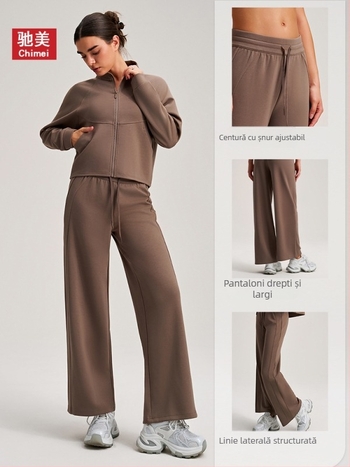 Pantaloni cu talie înaltă, croială dreaptă, lejer; material rayon strat aer; componență: poliester 81%, viscose 15%, spandex 4% (Hyosung)