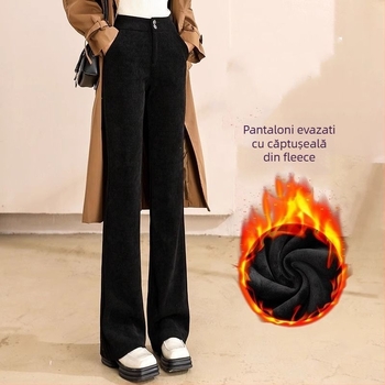 Pantaloni bootcut cu talie înaltă, amestec bumbac-PVC, stil casual