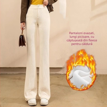 Pantaloni bootcut cu talie înaltă, amestec bumbac-PVC, stil casual