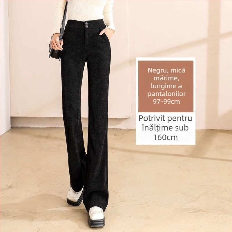 Pantaloni bootcut cu talie înaltă, amestec bumbac-PVC, stil casual