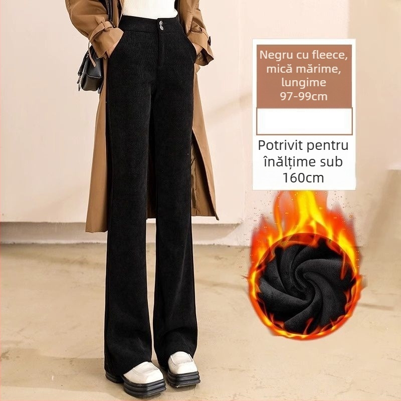 Pantaloni bootcut cu talie înaltă, amestec bumbac-PVC, stil casual