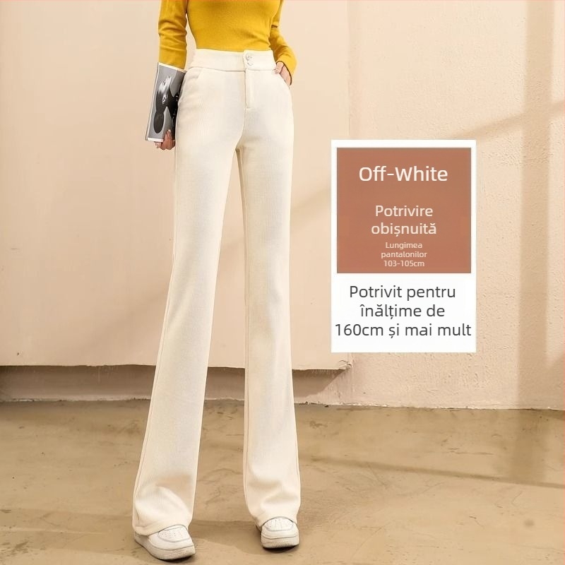 Pantaloni bootcut cu talie înaltă, amestec bumbac-PVC, stil casual