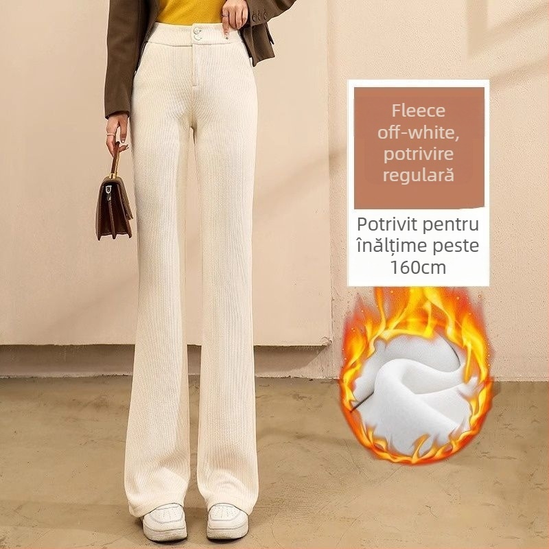 Pantaloni bootcut cu talie înaltă, amestec bumbac-PVC, stil casual