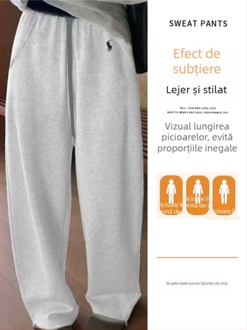 Pantaloni femei cu croială evazată, broderie și patchwork, amestec bumbac-poliester, talie înaltă, stil casual