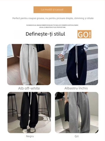 Pantaloni femei cu croială evazată, broderie și patchwork, amestec bumbac-poliester, talie înaltă, stil casual