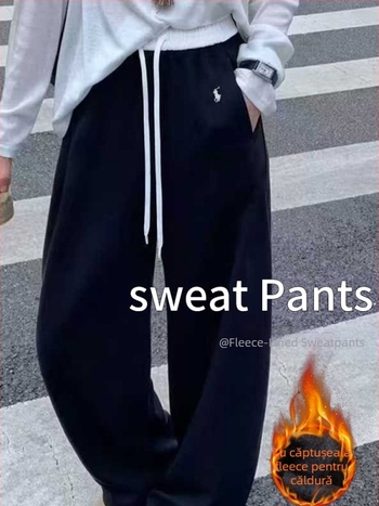 Pantaloni femei cu croială evazată, broderie și patchwork, amestec bumbac-poliester, talie înaltă, stil casual