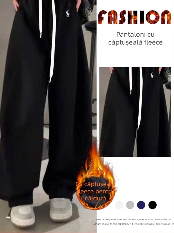 Pantaloni femei cu croială evazată, broderie și patchwork, amestec bumbac-poliester, talie înaltă, stil casual