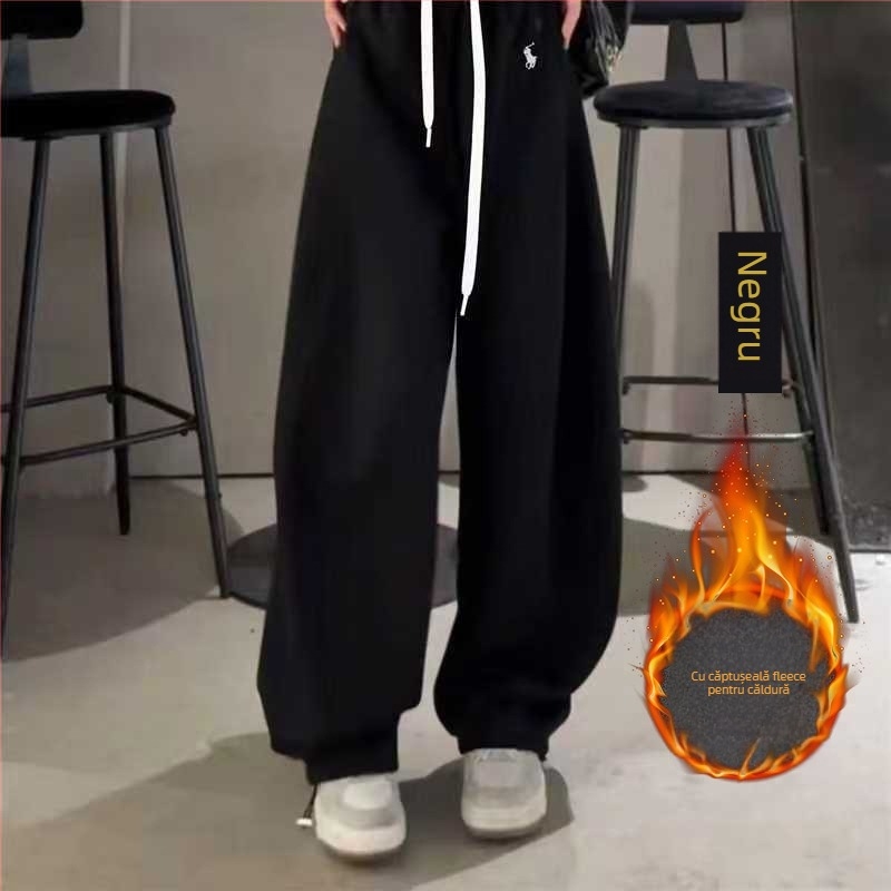 Pantaloni femei cu croială evazată, broderie și patchwork, amestec bumbac-poliester, talie înaltă, stil casual