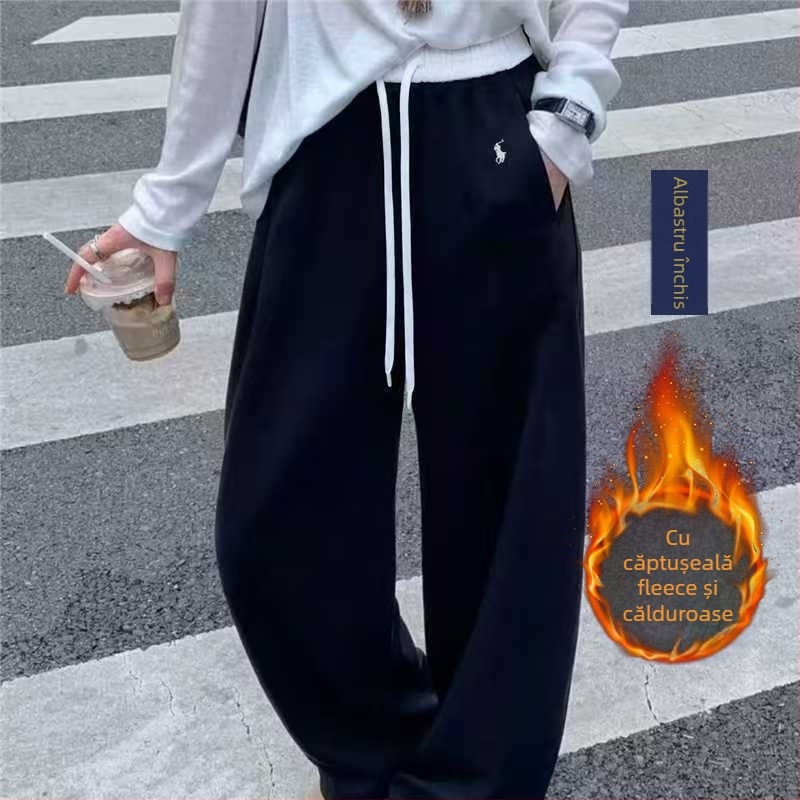 Pantaloni femei cu croială evazată, broderie și patchwork, amestec bumbac-poliester, talie înaltă, stil casual