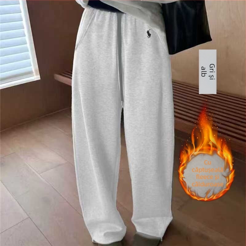 Pantaloni femei cu croială evazată, broderie și patchwork, amestec bumbac-poliester, talie înaltă, stil casual