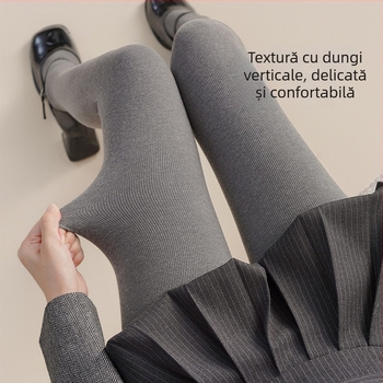 Colanți cu fleece, cu dungi verticale, material Nylon-Spandex, ridicare șolduri și controlul taliei