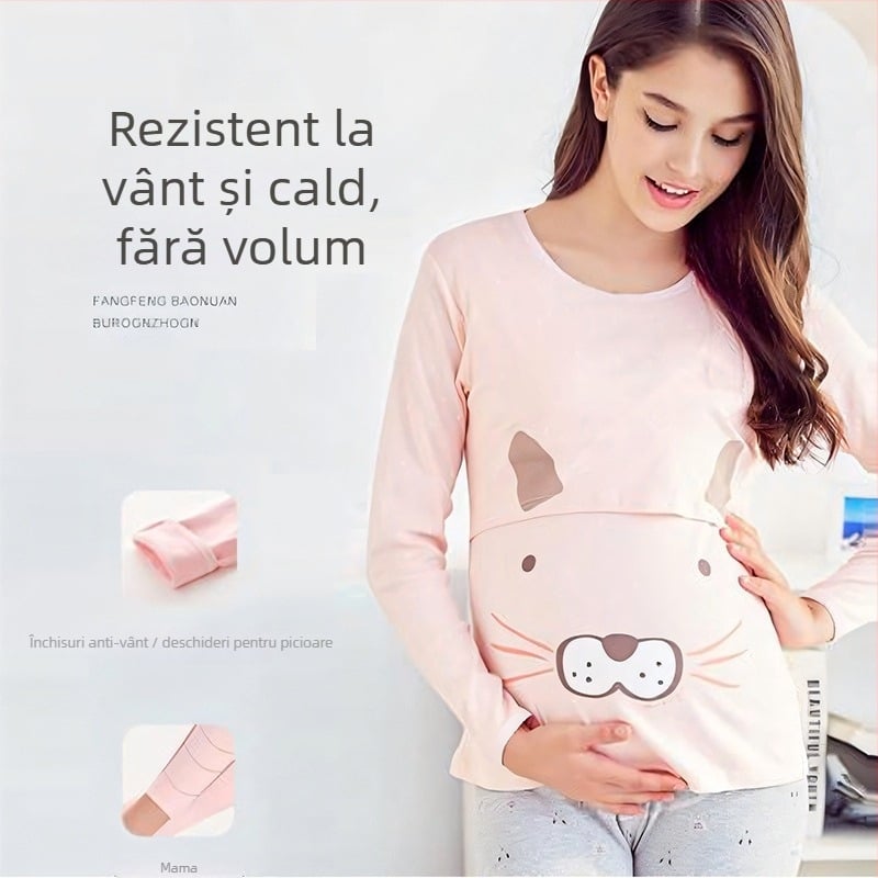 Anfiya set maternitate și alăptare din bumbac, cu mâneci lungi, deschidere pentru alăptare