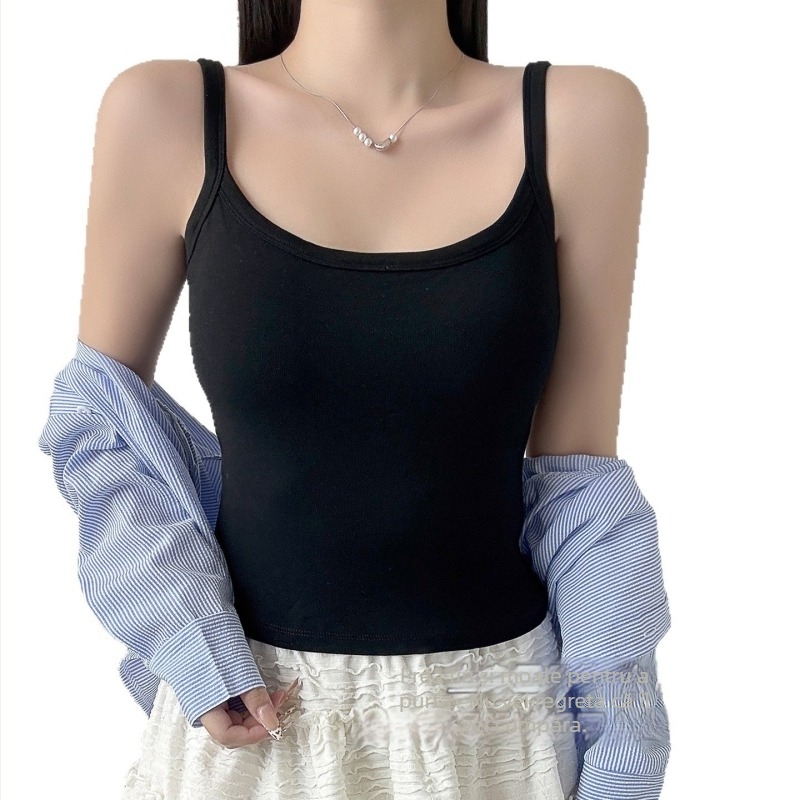 Camisolă din viscose cu pernă pentru bust, căptușită cu fleece, guler pătrat, croială slim