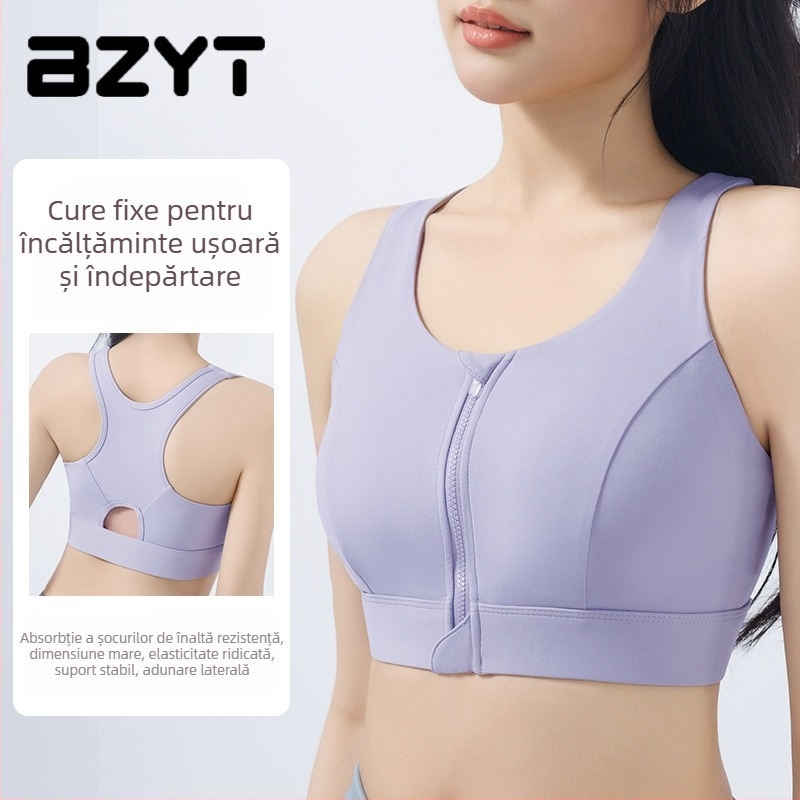 Bustier sport cu fermoar frontal, reglabil, absorbție de șoc și respirabil, compoziția materială: Nylon 76% / Spandex 24%