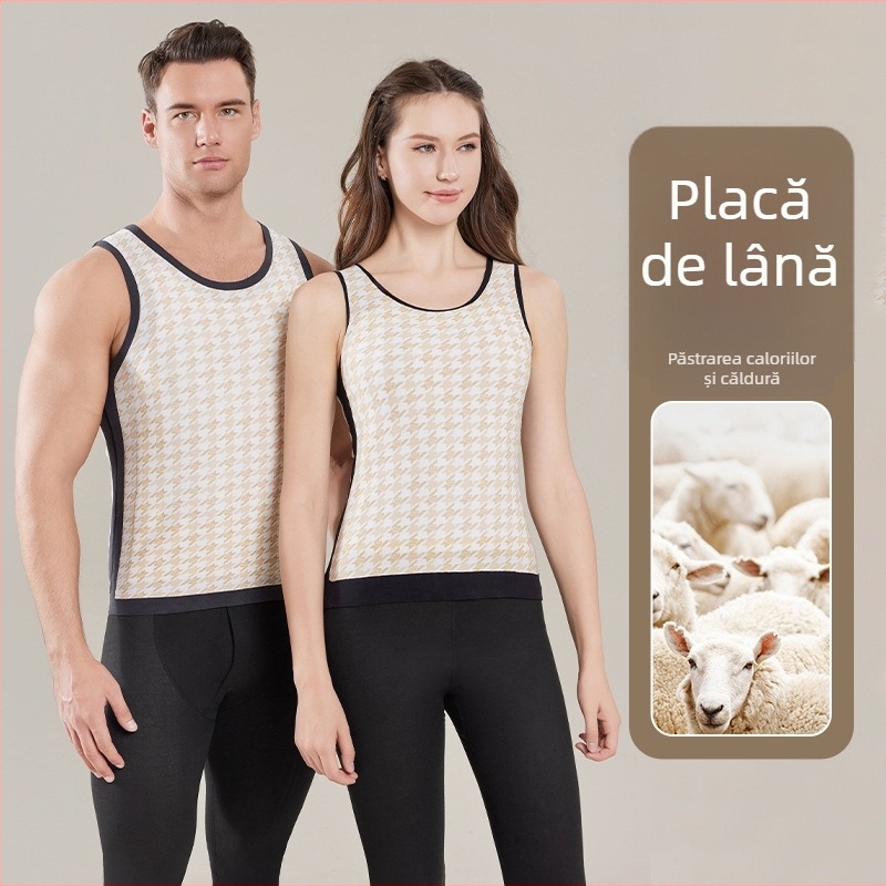 Vesta termică unisex din lână 100%, fără cusături, pulover cu guler rotund