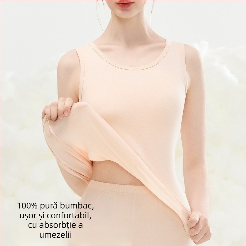 Vesta termică din bumbac pentru femei – țesătură groasă 201–250 g/m2, un singur strat, guler rotund, potrivită ca strat de bază și pentru purtare în exterior