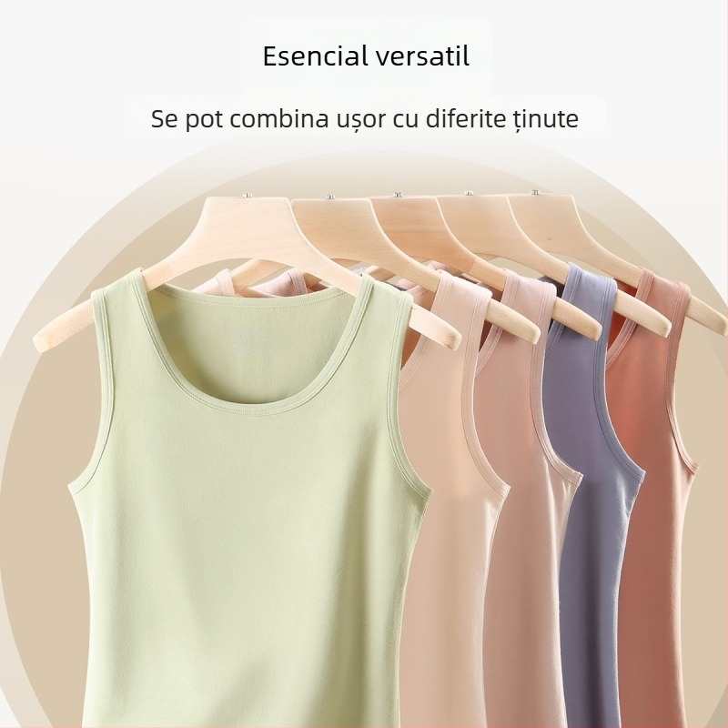 Vesta termică din bumbac pentru femei – țesătură groasă 201–250 g/m2, un singur strat, guler rotund, potrivită ca strat de bază și pentru purtare în exterior