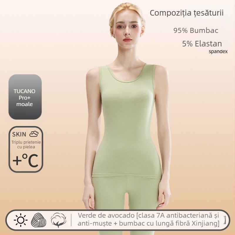 Vesta termică din bumbac pentru femei – țesătură groasă 201–250 g/m2, un singur strat, guler rotund, potrivită ca strat de bază și pentru purtare în exterior