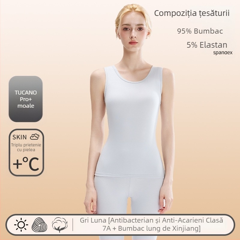 Vesta termică din bumbac pentru femei – țesătură groasă 201–250 g/m2, un singur strat, guler rotund, potrivită ca strat de bază și pentru purtare în exterior
