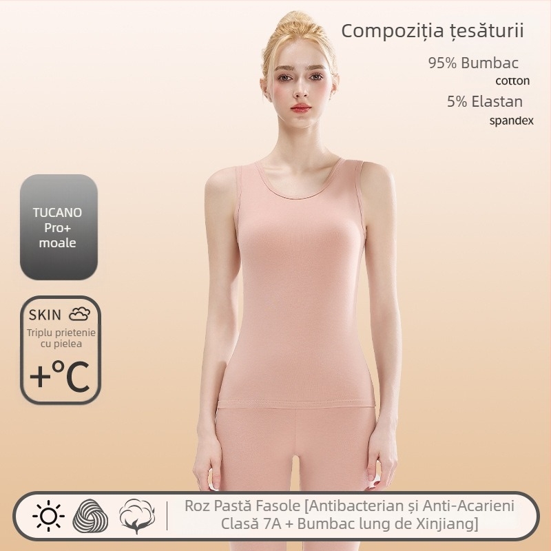 Vesta termică din bumbac pentru femei – țesătură groasă 201–250 g/m2, un singur strat, guler rotund, potrivită ca strat de bază și pentru purtare în exterior