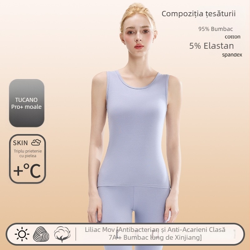 Vesta termică din bumbac pentru femei – țesătură groasă 201–250 g/m2, un singur strat, guler rotund, potrivită ca strat de bază și pentru purtare în exterior