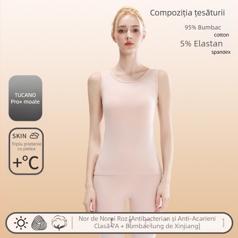 Vesta termică din bumbac pentru femei – țesătură groasă 201–250 g/m2, un singur strat, guler rotund, potrivită ca strat de bază și pentru purtare în exterior