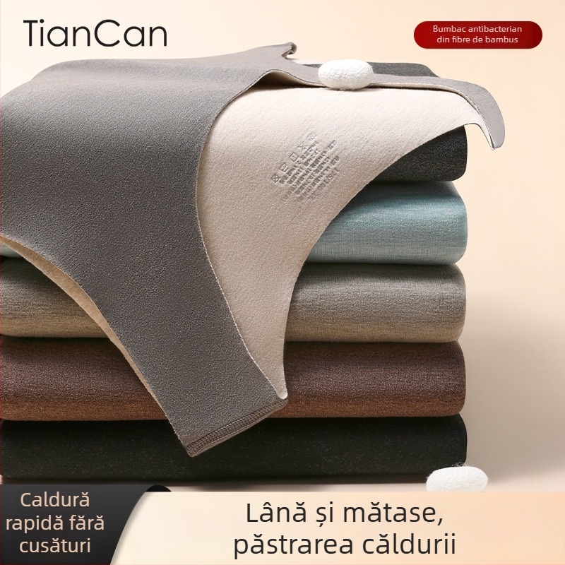 Vesta termică pentru bărbați, căptușeală de fleece, dublu strat, material lână-mătase, glugă, guler rotund