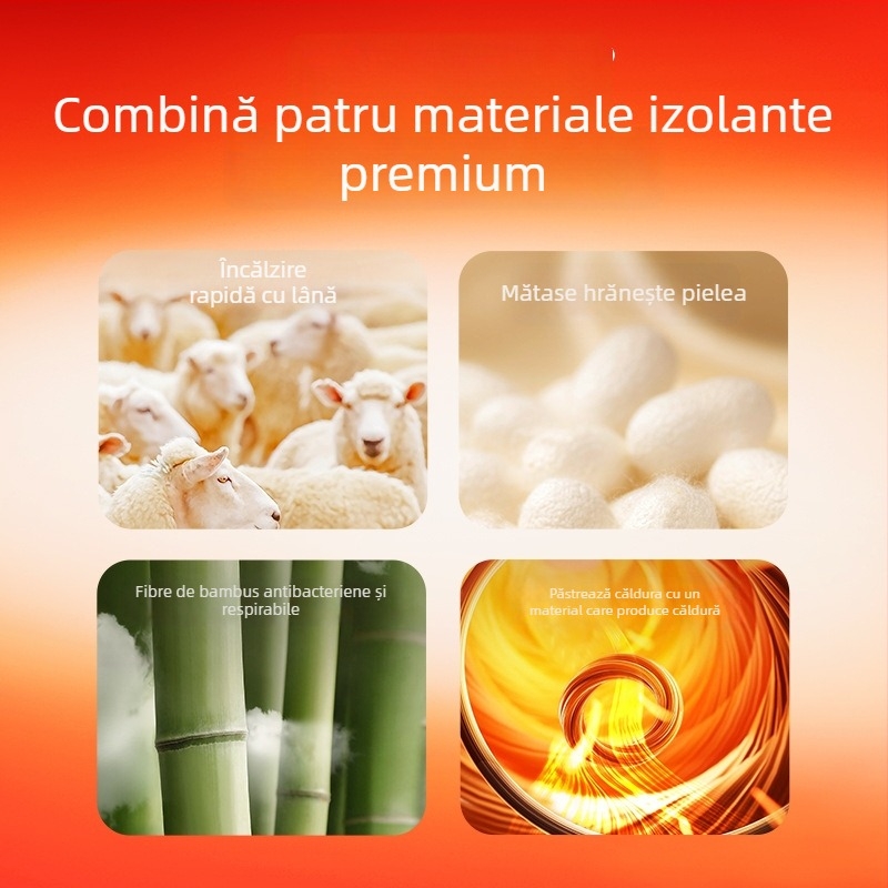 Vesta termică pentru bărbați, căptușeală de fleece, dublu strat, material lână-mătase, glugă, guler rotund