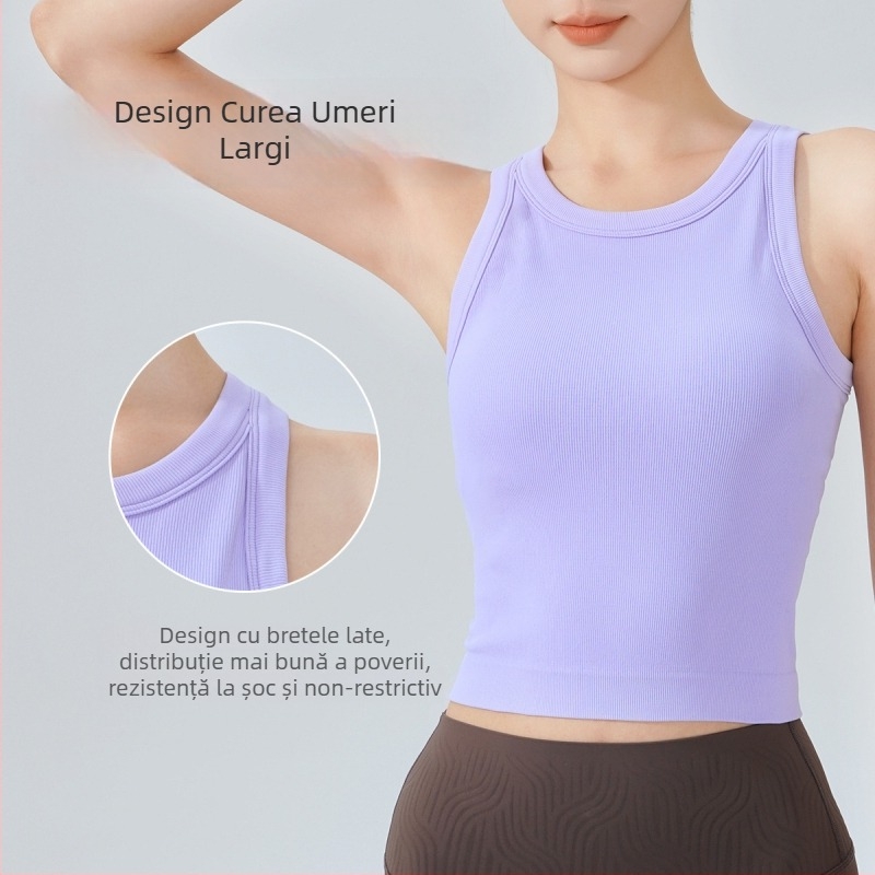 KURYOGA Sutien sport feminin cu cupă integrată – Rezistent la șocuri, 92% nylon + 8% spandex, croială Slim, lungime regulată, sezon 2025