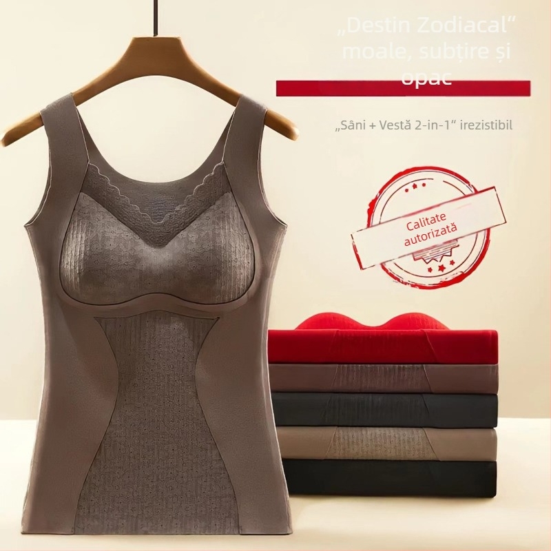Vestă termică pentru femei cu căptușeală fleece, control abdominal și căldură, material Derong, decolteu în V, pulover