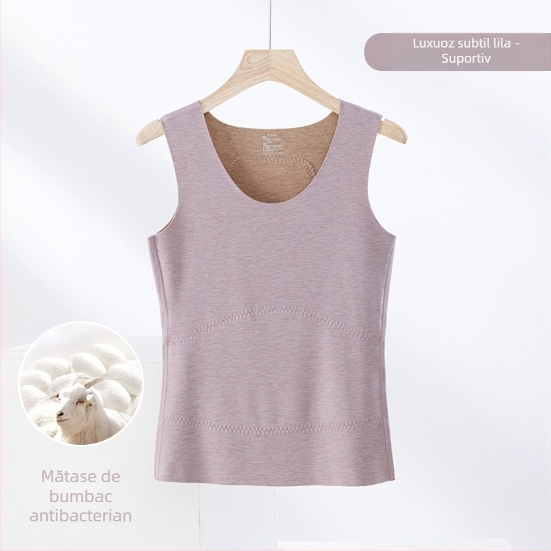 Vesta termică din amestec de cașmir și mătase, fără cusături, guler rotund, țesătură extra groasă 301–350 g/m², potrivită pentru a fi purtată ca îmbrăcăminte exterioară