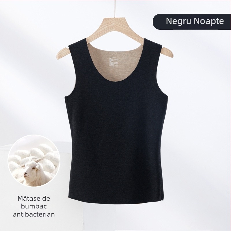 Vesta termică din amestec de cașmir și mătase, fără cusături, guler rotund, țesătură extra groasă 301–350 g/m², potrivită pentru a fi purtată ca îmbrăcăminte exterioară