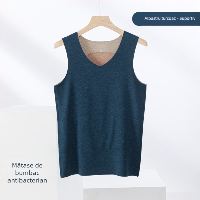 Vesta termică din amestec de cașmir și mătase, fără cusături, guler rotund, țesătură extra groasă 301–350 g/m², potrivită pentru a fi purtată ca îmbrăcăminte exterioară