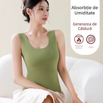 Vesta caldă din nylon pentru femei, căptușită cu fleece, fără cusături, guler rotund, grosime 201–250 g/m²