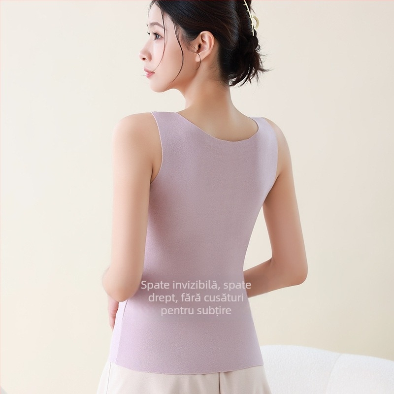Vesta caldă din nylon pentru femei, căptușită cu fleece, fără cusături, guler rotund, grosime 201–250 g/m²
