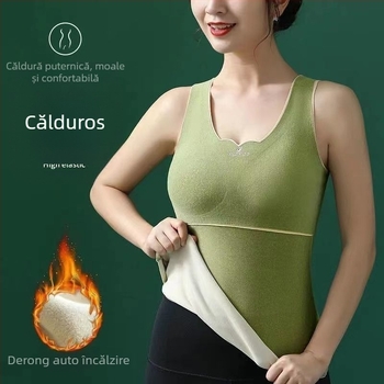 Vestă termică pentru femei cu pernuțe pentru sâni, design Cup-in, căptușită cu fleece gros, Derong acrilic, autoîncălzire, strat unic