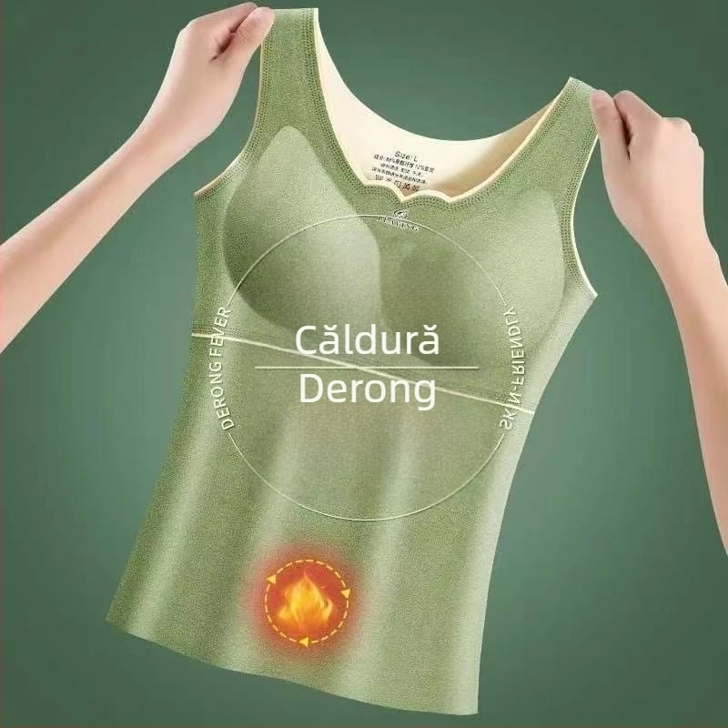 Vestă termică pentru femei cu pernuțe pentru sâni, design Cup-in, căptușită cu fleece gros, Derong acrilic, autoîncălzire, strat unic