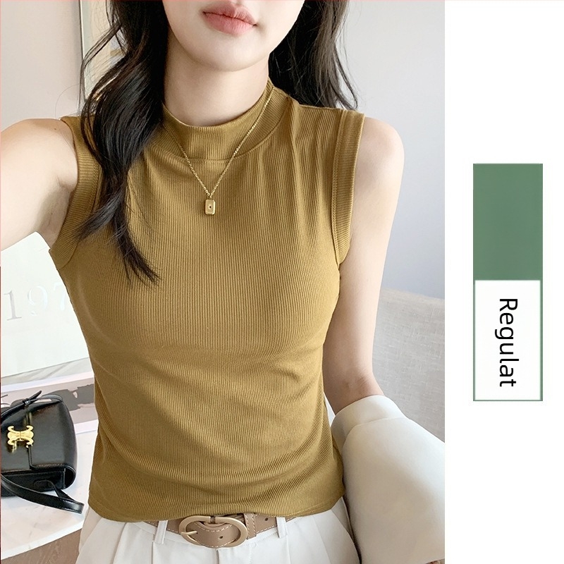 Top pentru femei fără mâneci din tricot ribat, guler rotund - croială Slim, elasticitate mare, viscoză 90–95%