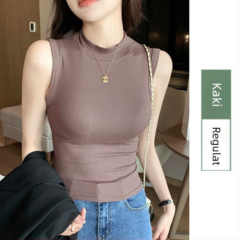 Top pentru femei fără mâneci din tricot ribat, guler rotund - croială Slim, elasticitate mare, viscoză 90–95%