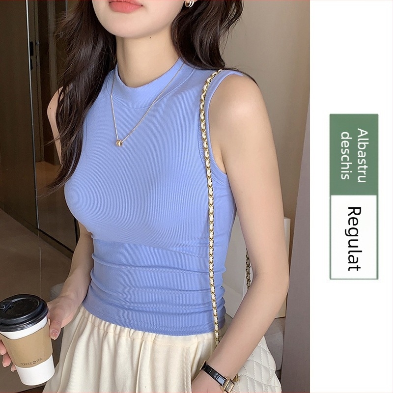 Top pentru femei fără mâneci din tricot ribat, guler rotund - croială Slim, elasticitate mare, viscoză 90–95%