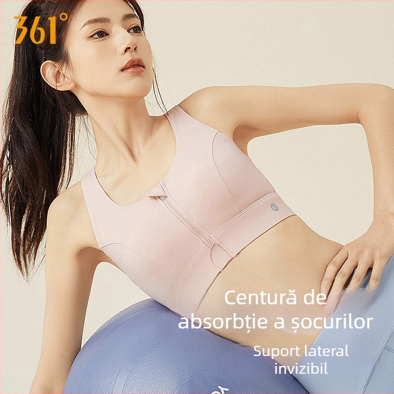 361 Sutien sport pentru yoga, femei, cu fermoar frontal, din nailon respirabil, cupe integrate, rezistent