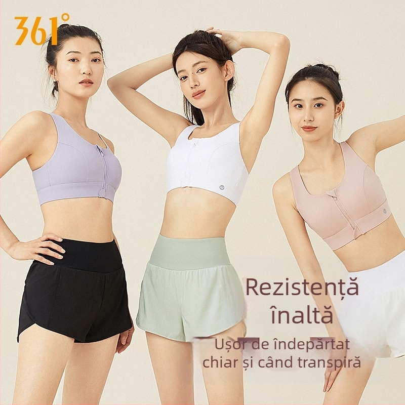 361 Sutien sport pentru yoga, femei, cu fermoar frontal, din nailon respirabil, cupe integrate, rezistent