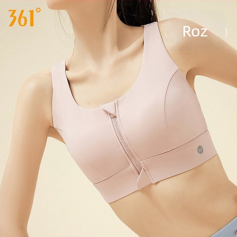 361 Sutien sport pentru yoga, femei, cu fermoar frontal, din nailon respirabil, cupe integrate, rezistent