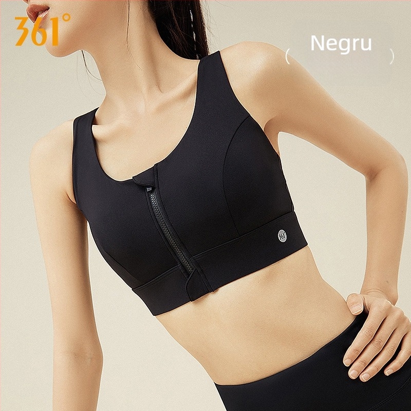 361 Sutien sport pentru yoga, femei, cu fermoar frontal, din nailon respirabil, cupe integrate, rezistent