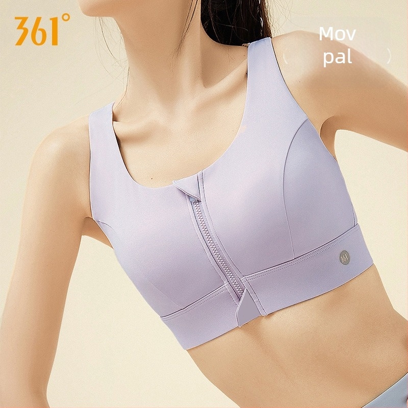 361 Sutien sport pentru yoga, femei, cu fermoar frontal, din nailon respirabil, cupe integrate, rezistent
