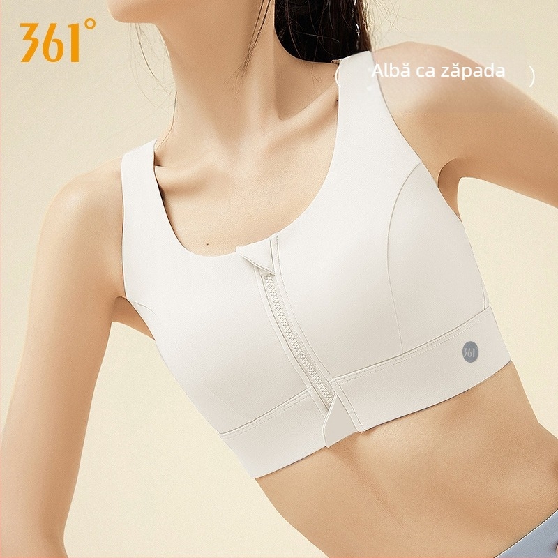 361 Sutien sport pentru yoga, femei, cu fermoar frontal, din nailon respirabil, cupe integrate, rezistent