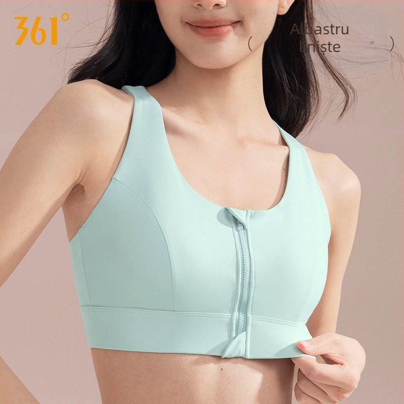 361 Sutien sport pentru yoga, femei, cu fermoar frontal, din nailon respirabil, cupe integrate, rezistent