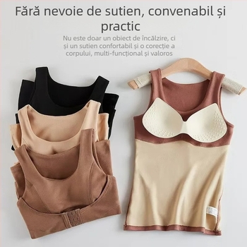Derong vestă termică cu pernuțe încorporate pentru bust pentru femei, nasturi în față pentru strângerea taliei, vestă care modelează corpul