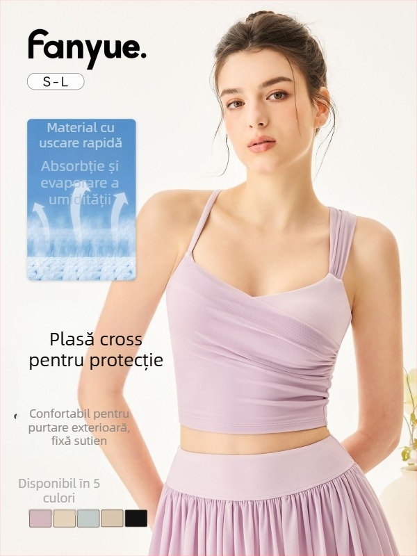 Top de yoga pentru femei, ultra-elastic, cu căptușeală pentru sâni, panouri din plasă, lungime talie, primăvara 2025