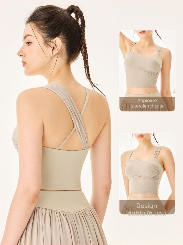 Top de yoga pentru femei, ultra-elastic, cu căptușeală pentru sâni, panouri din plasă, lungime talie, primăvara 2025